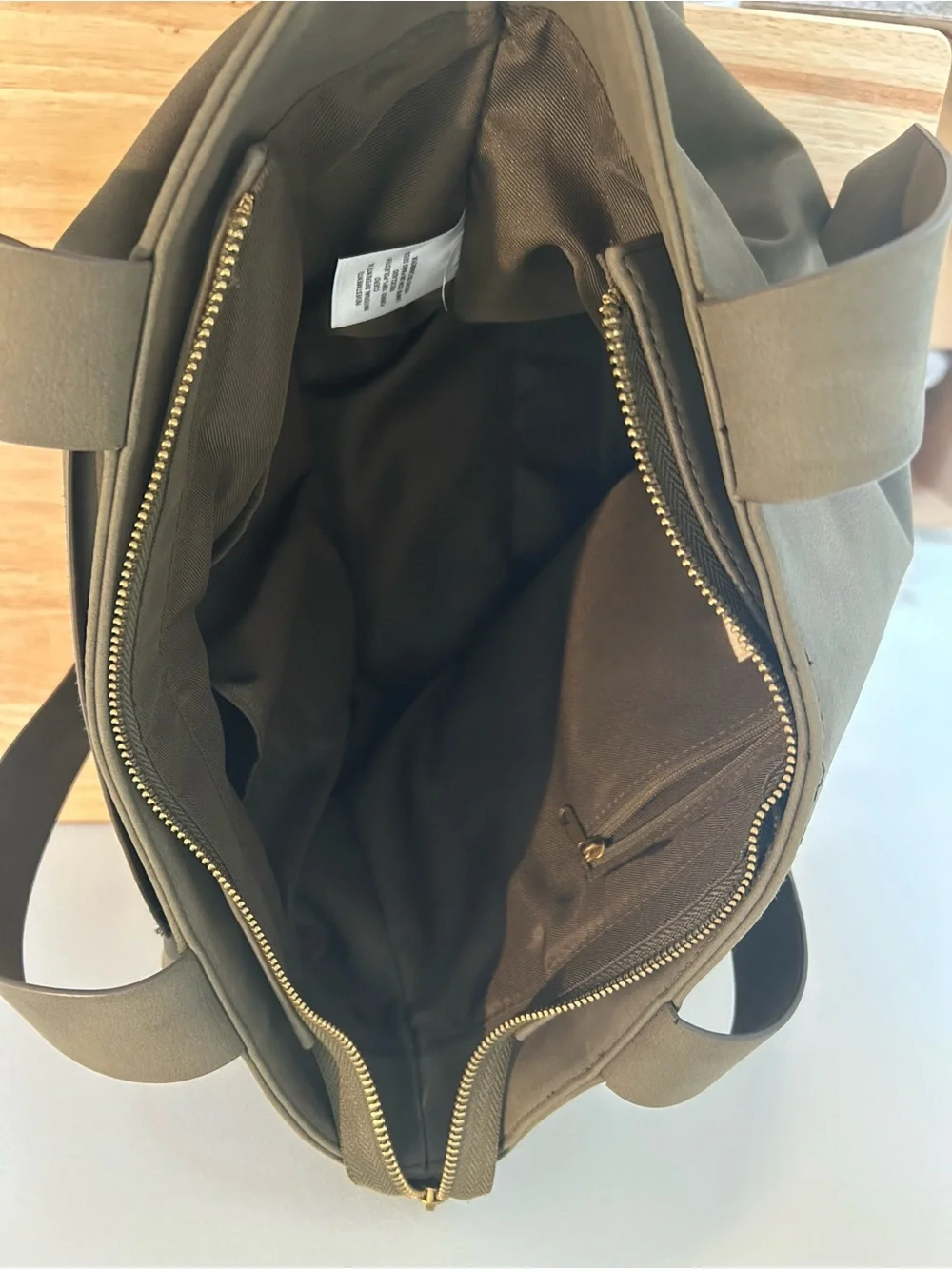 Olive Green Tote Bag with Top Zip